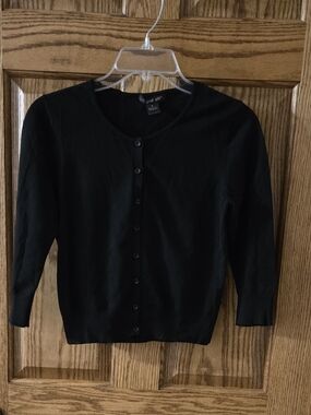 august silk Black Classic Crewneck Button Cardigan